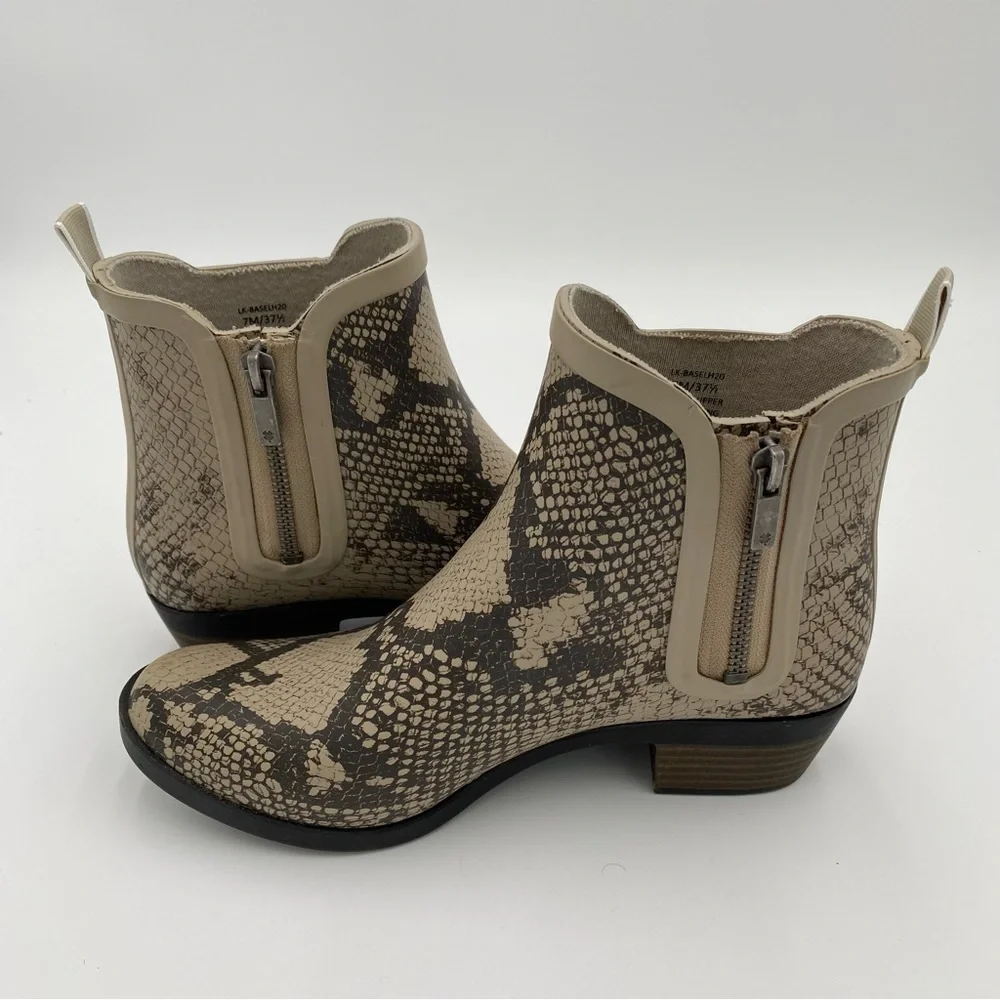 Lucky Brand Basel‎ H20 Snake Print Rubber Rain Boots Ankle Booties Size 7 (NWOT)